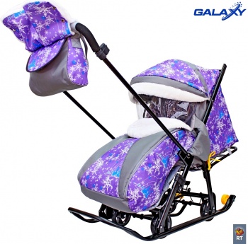 Санки-коляска SNOW GALAXY LUXE Елки на фиолетовом на больших мягких колесах+сумка+муфта - магазин FunnyFox